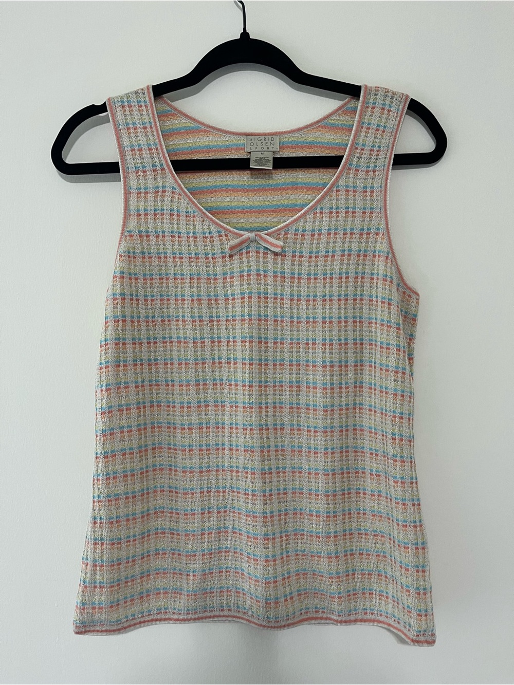 Sigrid Olsen Sport Pastel Striped Bow Sleeveless Knit Tank Vintage Y2K 90’s